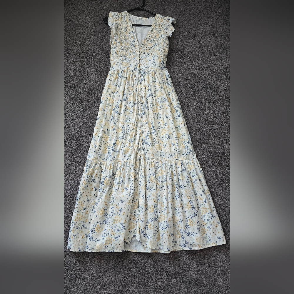Neuflora Catalina Ruffled Dress Cream with Blue & Yellow Floral - Picture 4 of 6
